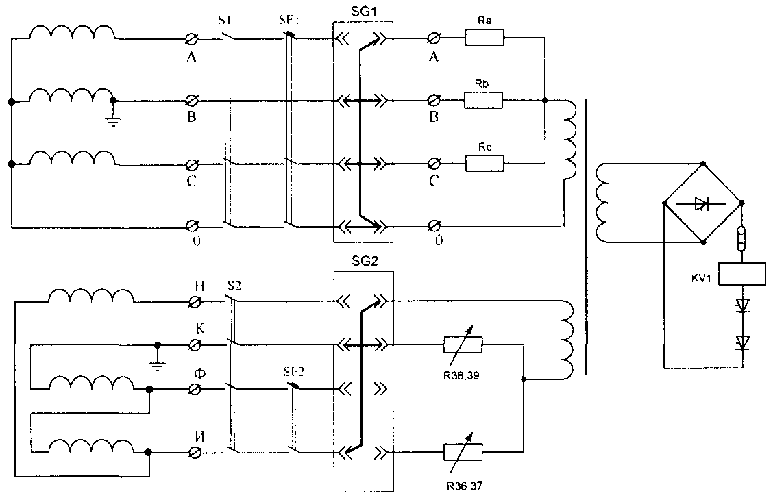 Схемы цепей напряжения. Трансформатор напряжения для цепей Рза. Блокировка при неисправности цепей напряжения. Неисправность цепей напряжения. Подключение цепей напряжения Рза.