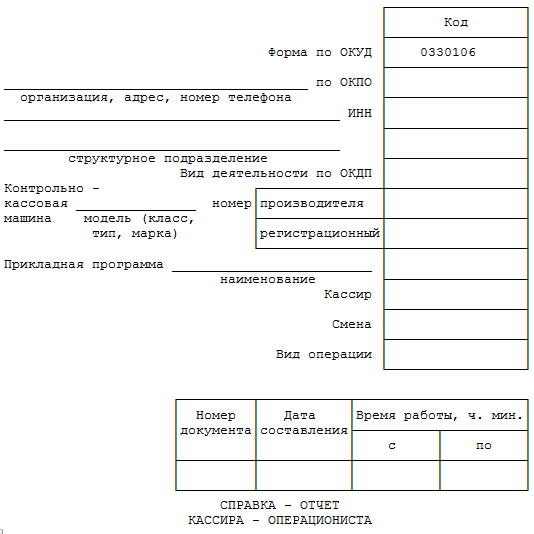 Отчет кассира бланк