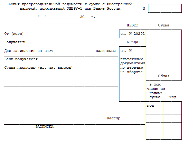 Ведомость к сумке образец