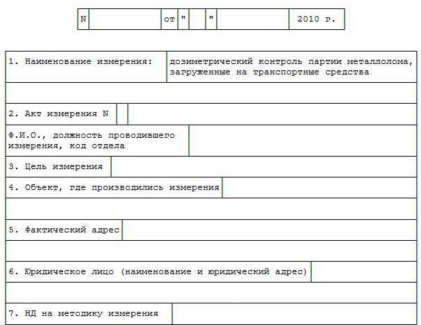 Протокол радиационного контроля металлолома образец