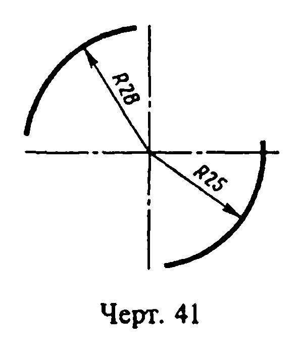 Размер радиуса дуги на чертеже
