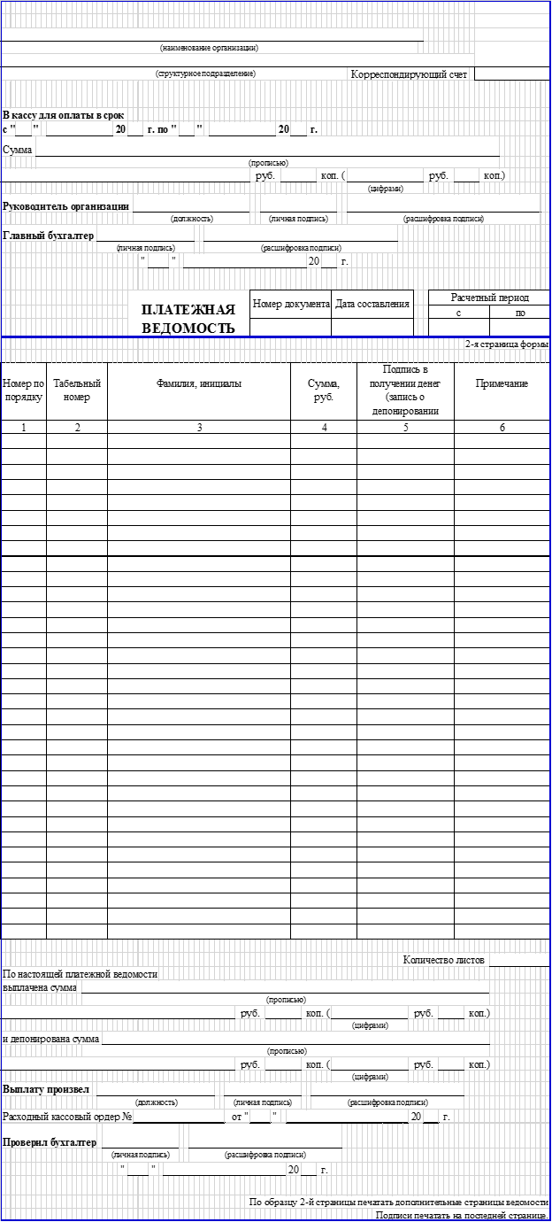 Платежная ведомость на выдачу зарплаты образец заполнения