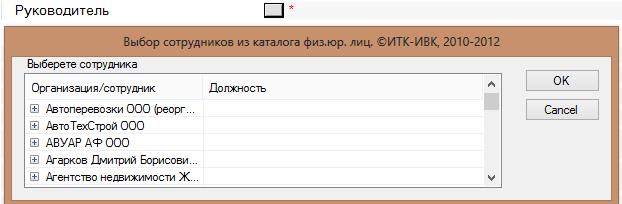 Заполнение поля "Руководитель".